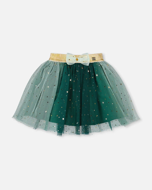 Mesh Skirt With Bow Forest Green-0