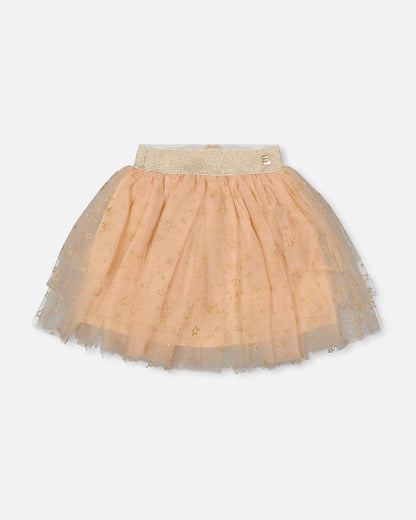 Multi Layer Glittering Mesh Skirt Beige-0