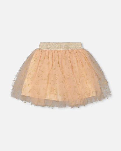 Multi Layer Glittering Mesh Skirt Beige-1