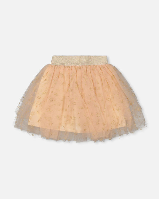 Multi Layer Glittering Mesh Skirt Beige-1