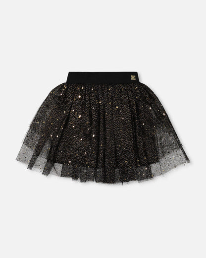 Multi Layer Glittering Mesh Skirt Black-0