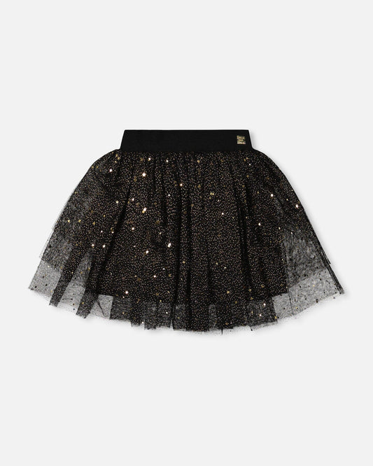 Multi Layer Glittering Mesh Skirt Black-0