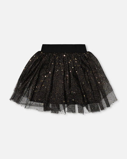 Multi Layer Glittering Mesh Skirt Black-1