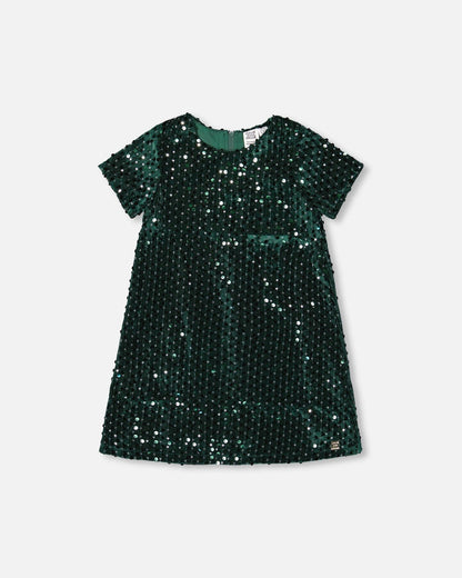 Velvet Short Sleeve Dress Forest Green-0