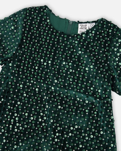 Velvet Short Sleeve Dress Forest Green-3
