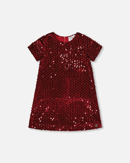 Velvet Short Sleeve Dress Red-0