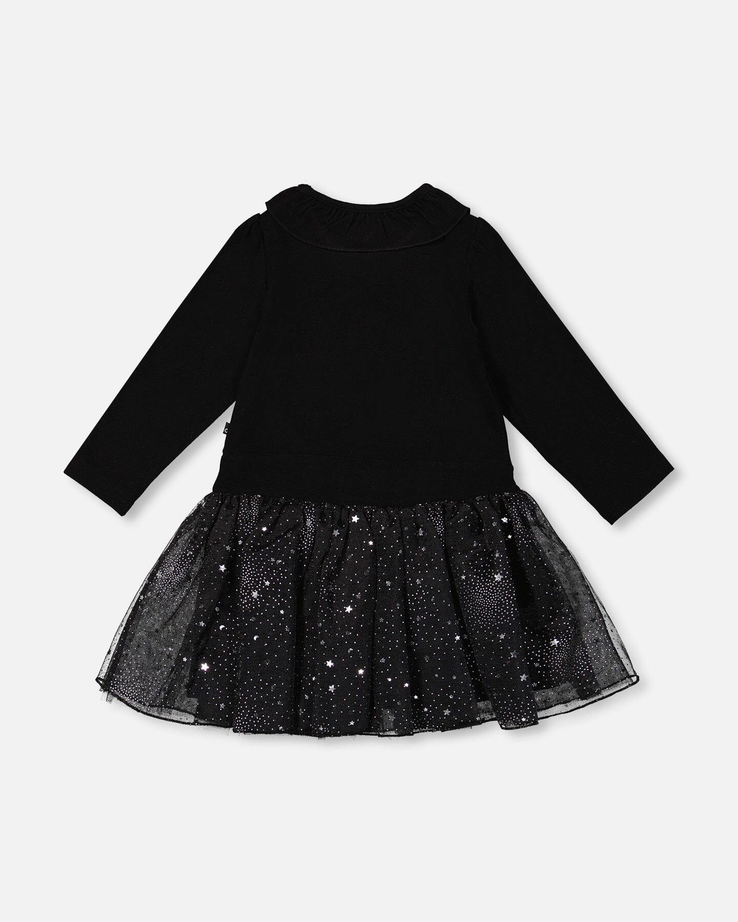 Bi-Material Dress With Glittering Skirt Black-2
