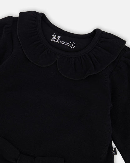 Bi-Material Dress With Glittering Skirt Black-3