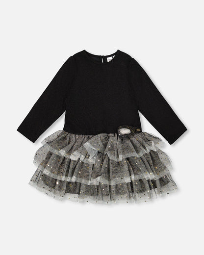 Glittering Mesh Skirt Party Dress Black-0
