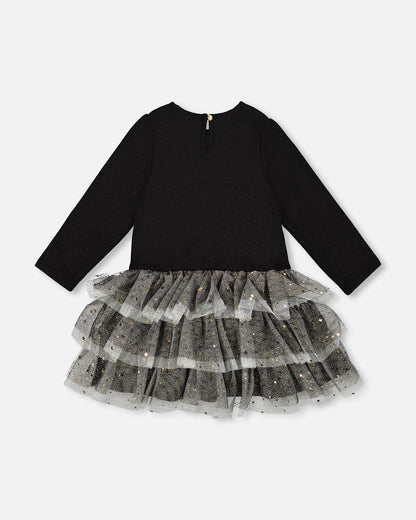 Glittering Mesh Skirt Party Dress Black-2