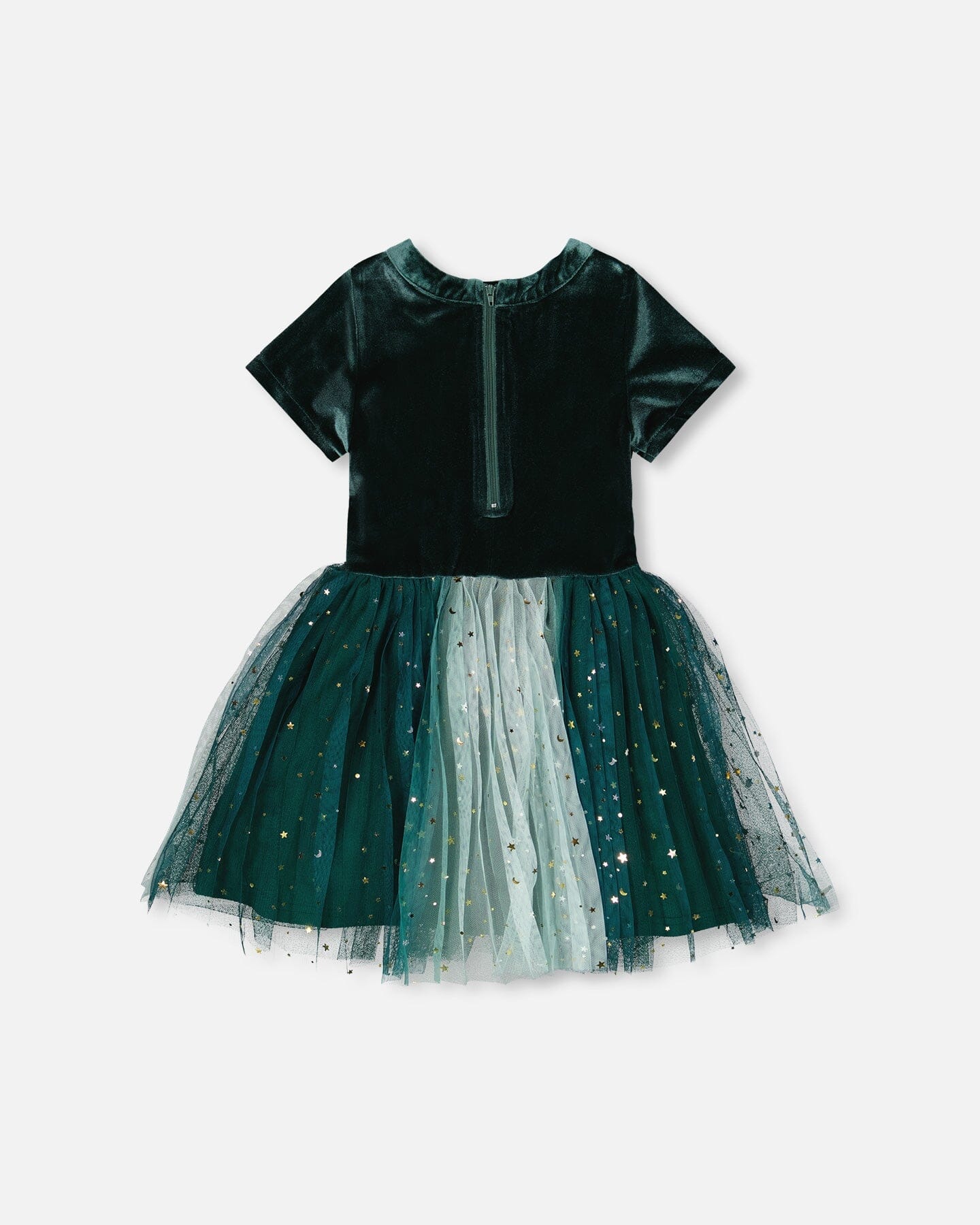Bi-Material Short Sleeve Party Dress Forest Green-2