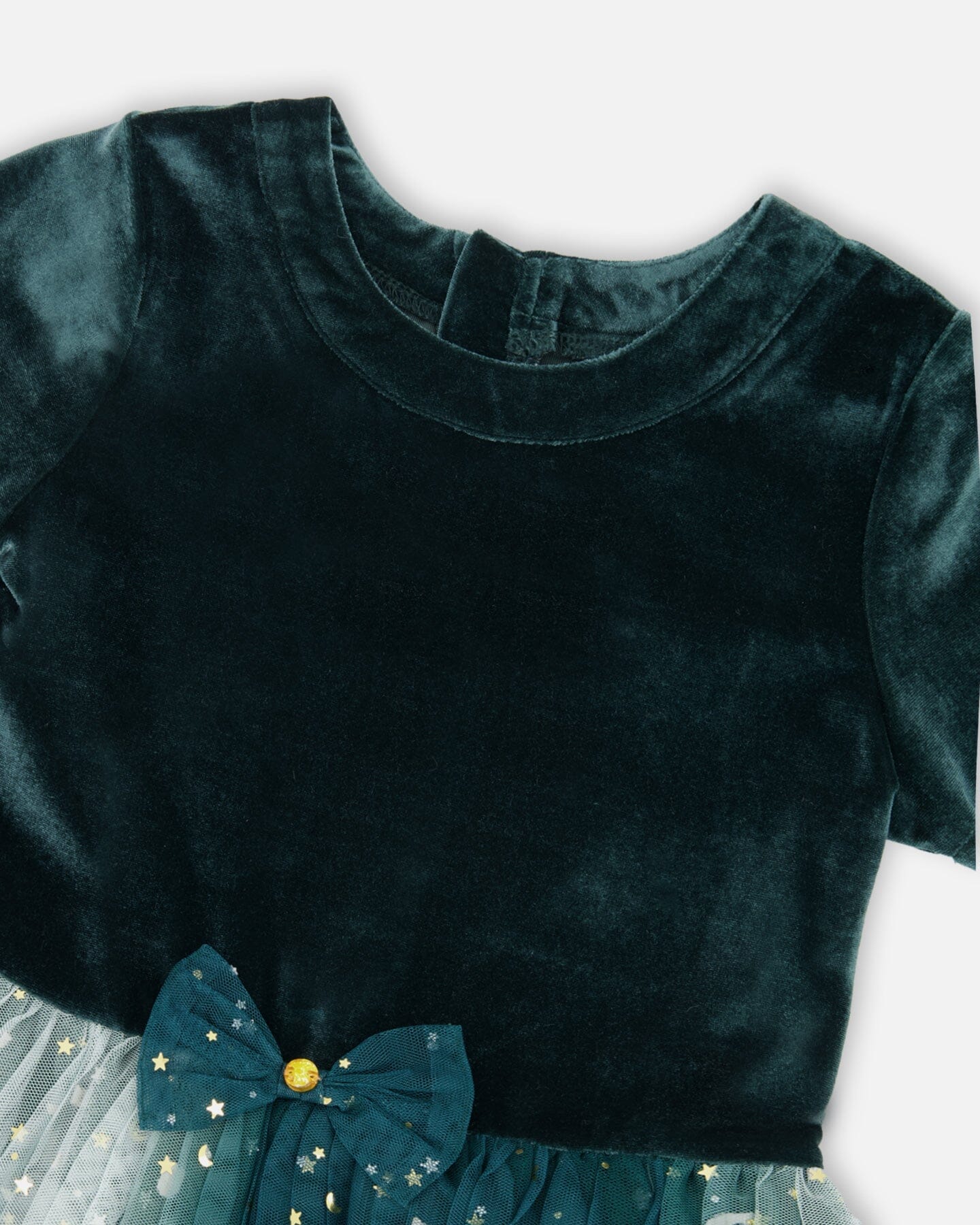 Bi-Material Short Sleeve Party Dress Forest Green-3