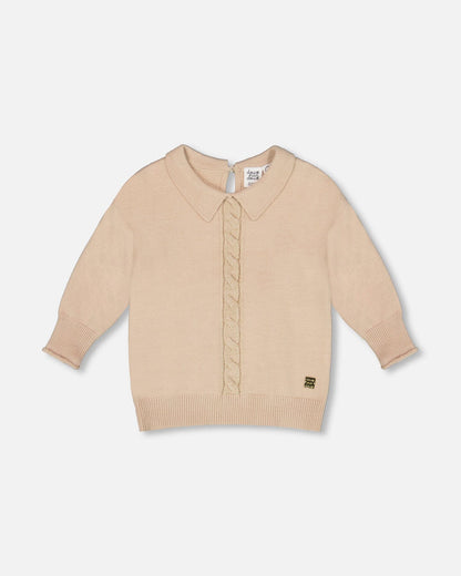 3/4 Sleeve Knitted Sweater Beige-0