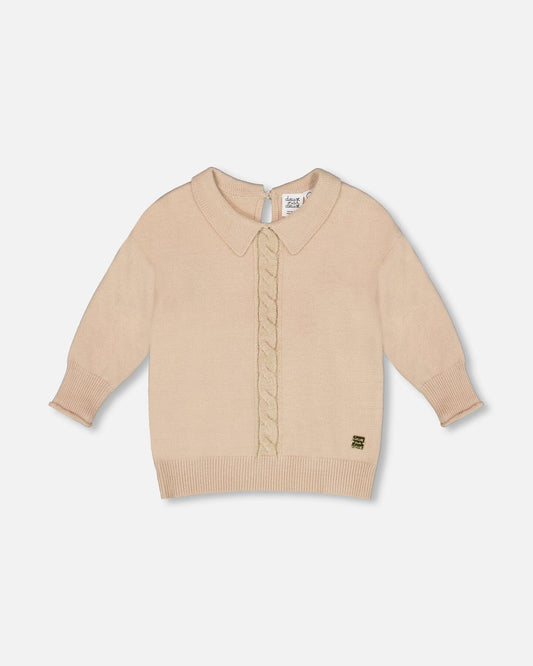 3/4 Sleeve Knitted Sweater Beige-0