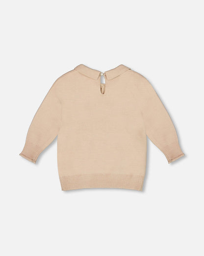 3/4 Sleeve Knitted Sweater Beige-2