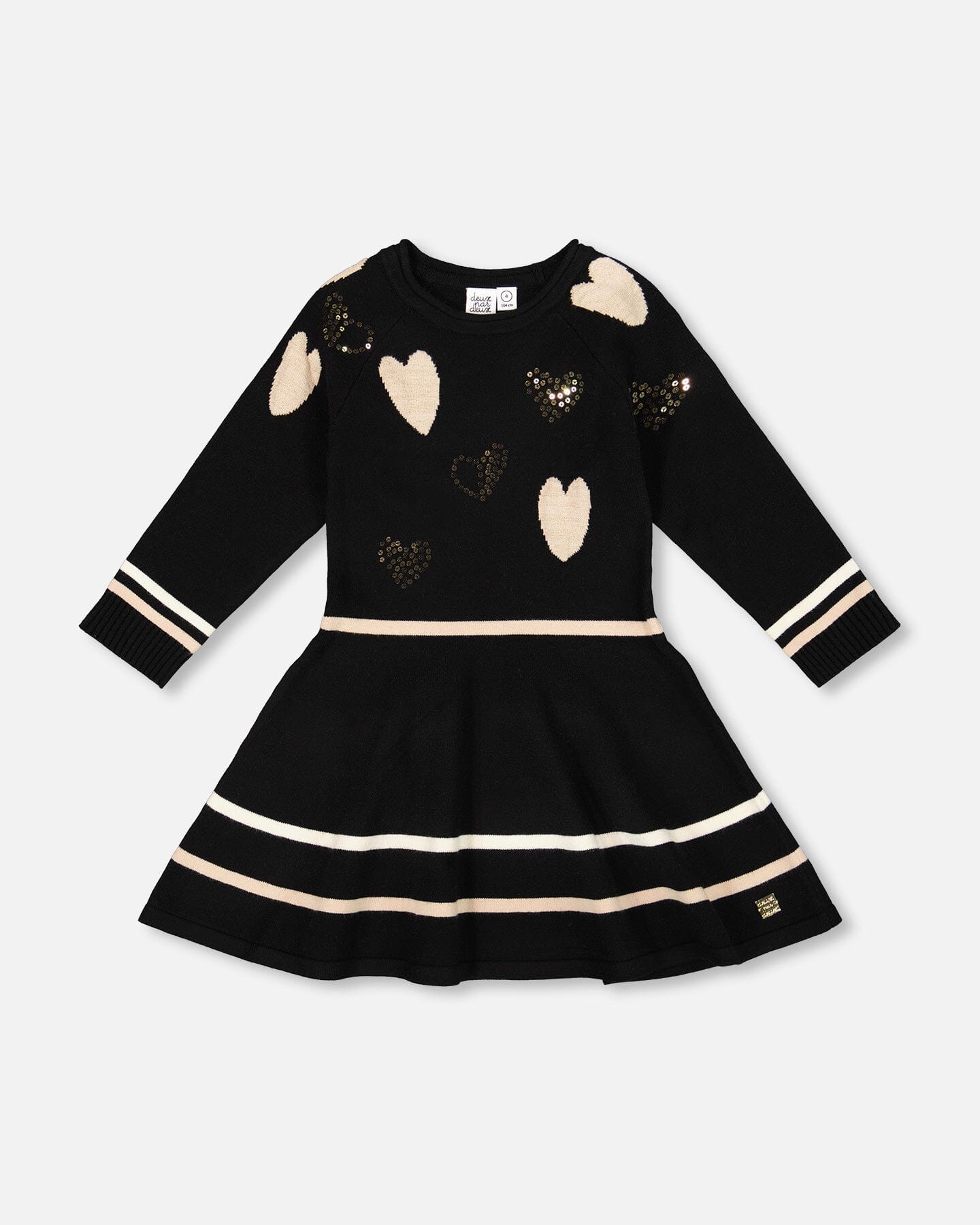 Knit Dress Black With Glittery Heart Motifs-0