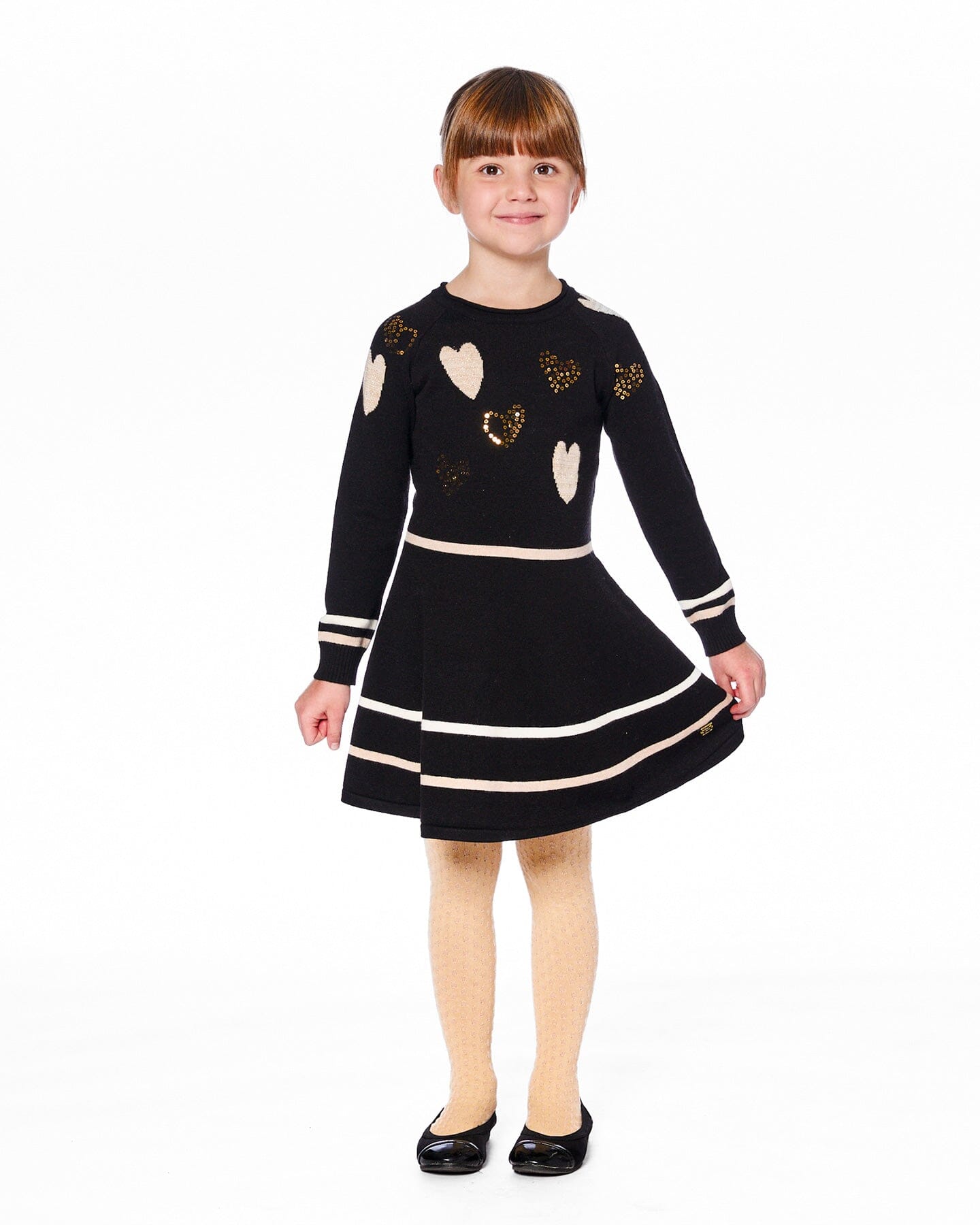 Knit Dress Black With Glittery Heart Motifs-1