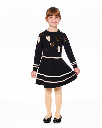 Knit Dress Black With Glittery Heart Motifs-1