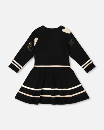 Knit Dress Black With Glittery Heart Motifs-2