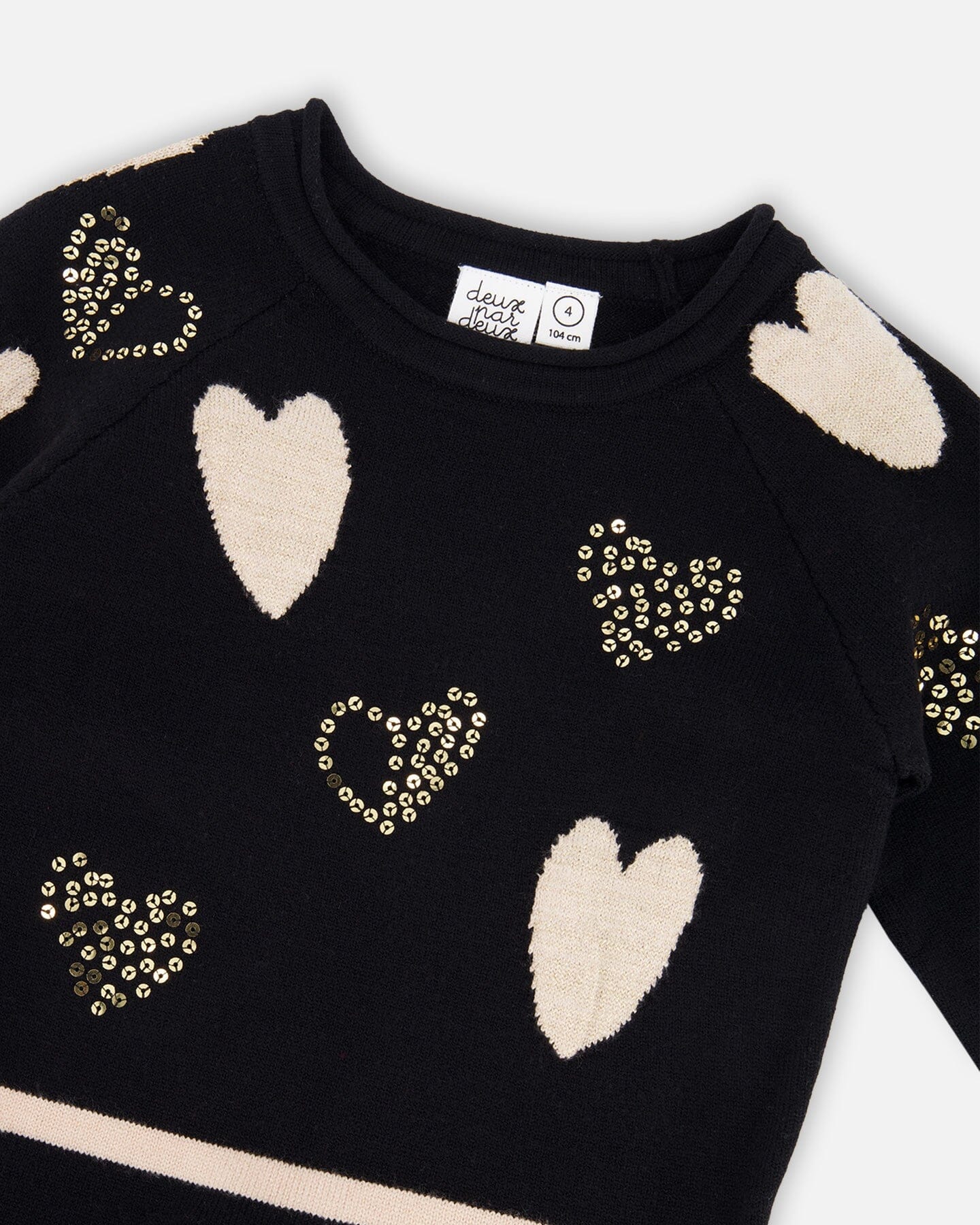 Knit Dress Black With Glittery Heart Motifs-3