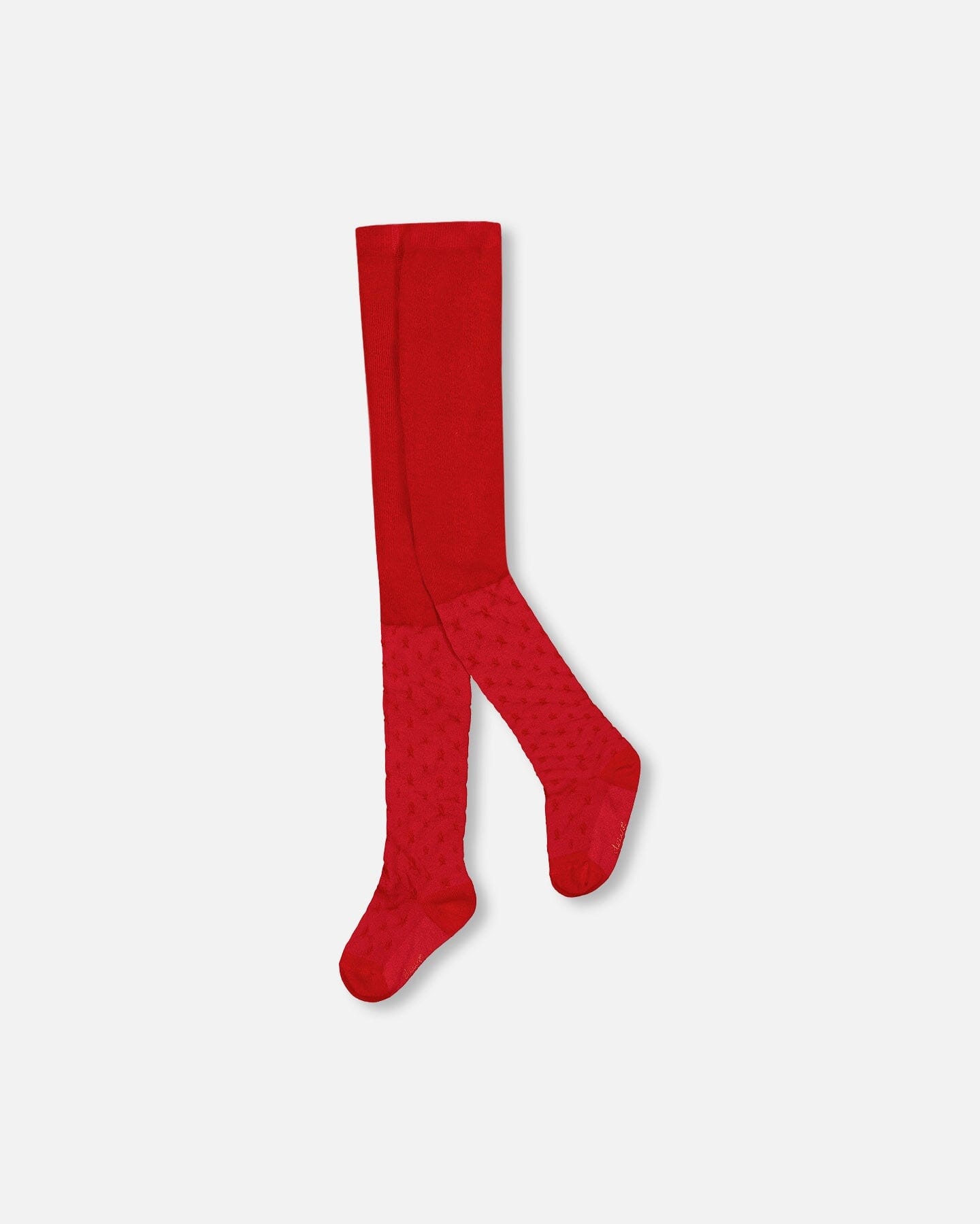 Knit Tights Red With Tone-On-Tone Star Pattern-0