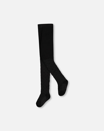 Knit Tights Black With Tone-On-Tone Star Pattern-0