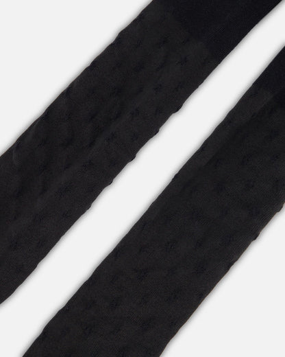 Knit Tights Black With Tone-On-Tone Star Pattern-2
