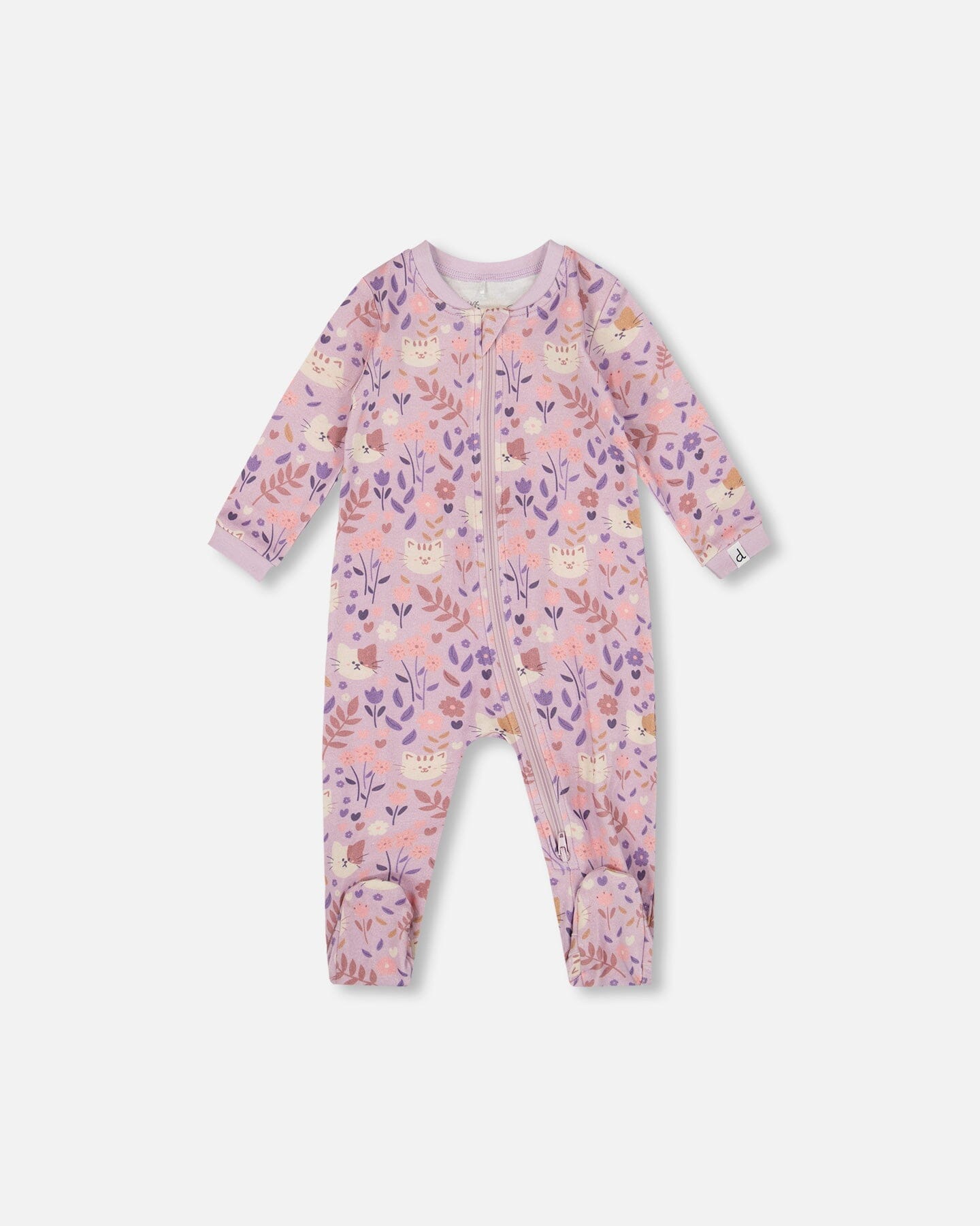 One-Piece Organic Cotton Pajama Lilac Cat Print-0