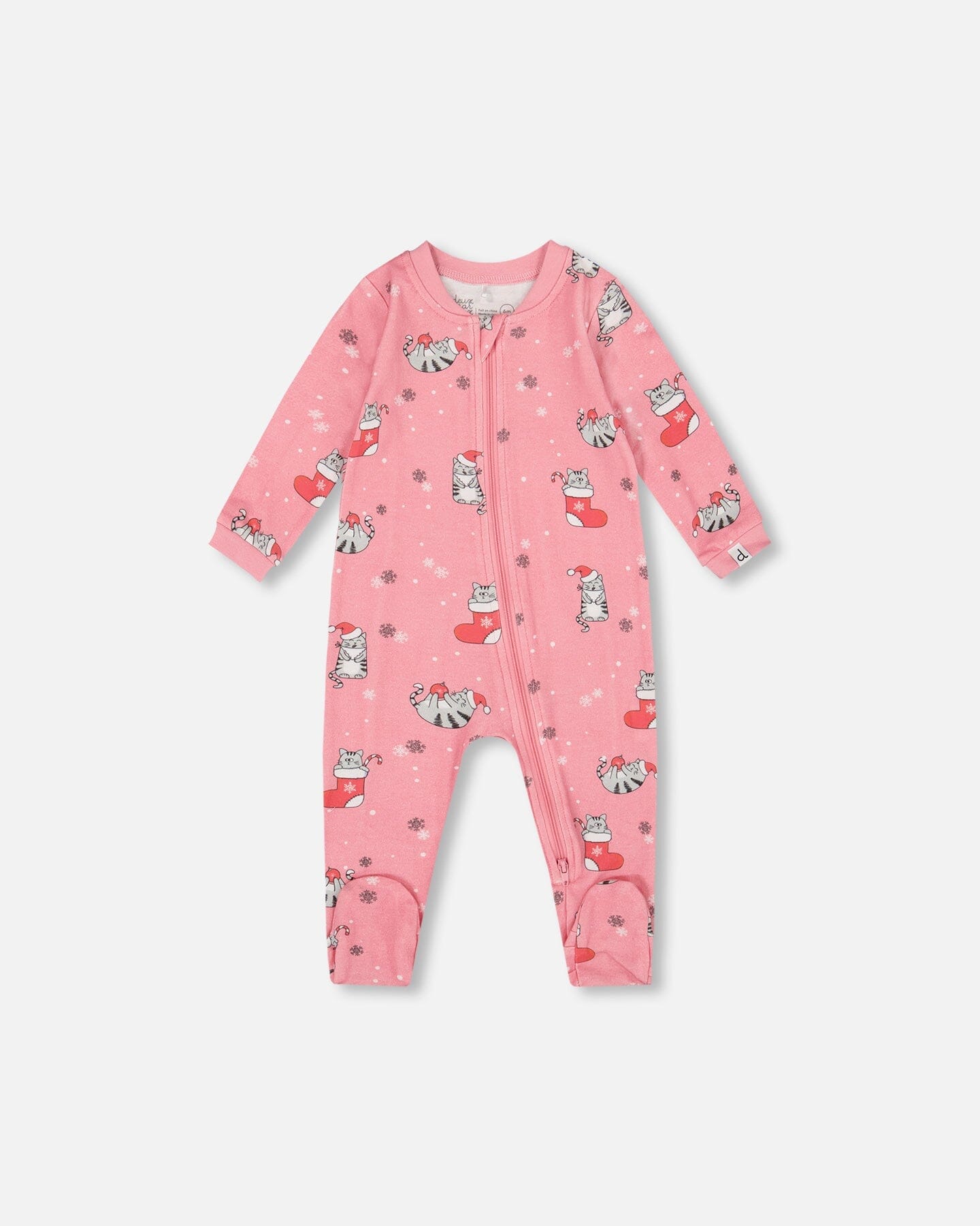 One-Piece Organic Cotton Pajama Pink Cat Print-0