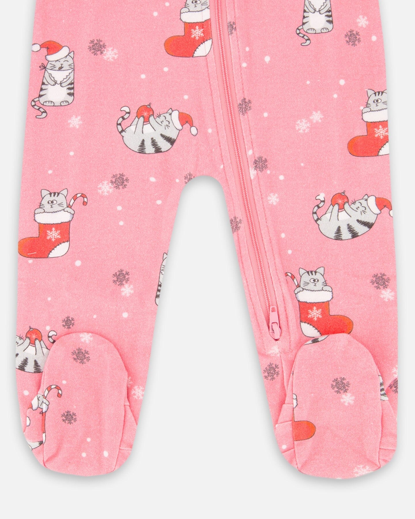 One-Piece Organic Cotton Pajama Pink Cat Print-2