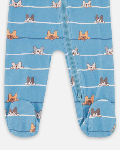 One-Piece Organic Cotton Pajama Blue Dog Print-2