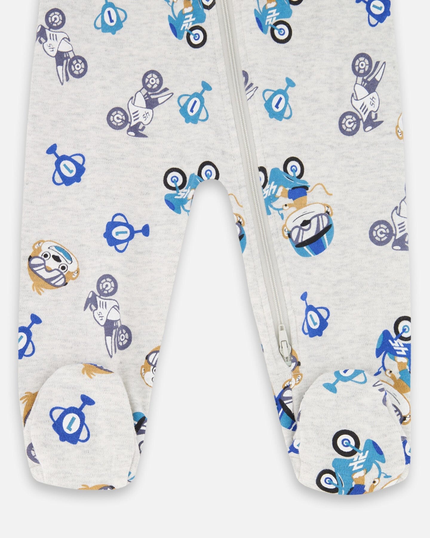 One-Piece Organic Cotton Pajama Beige Monkey Print-2