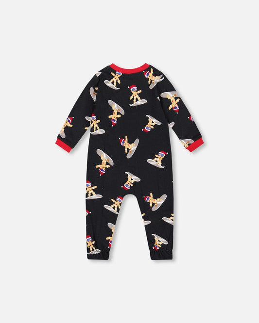 One-Piece Organic Cotton Pajama Black Cookie Print-1