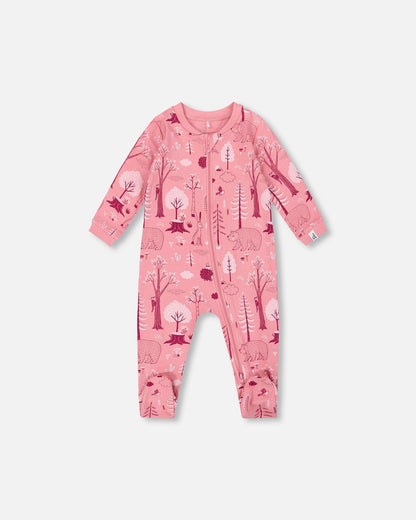 One-Piece Organic Cotton Pajama Pink Forest-0