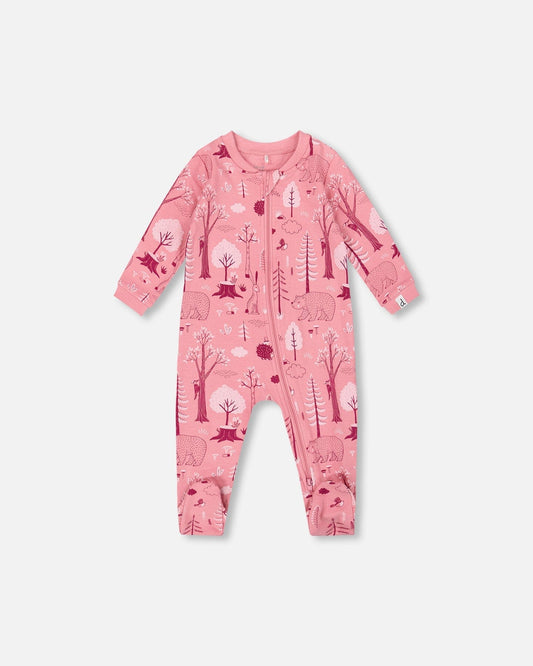 One-Piece Organic Cotton Pajama Pink Forest-0