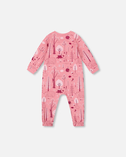One-Piece Organic Cotton Pajama Pink Forest-1