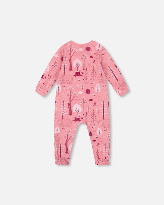 One-Piece Organic Cotton Pajama Pink Forest-1