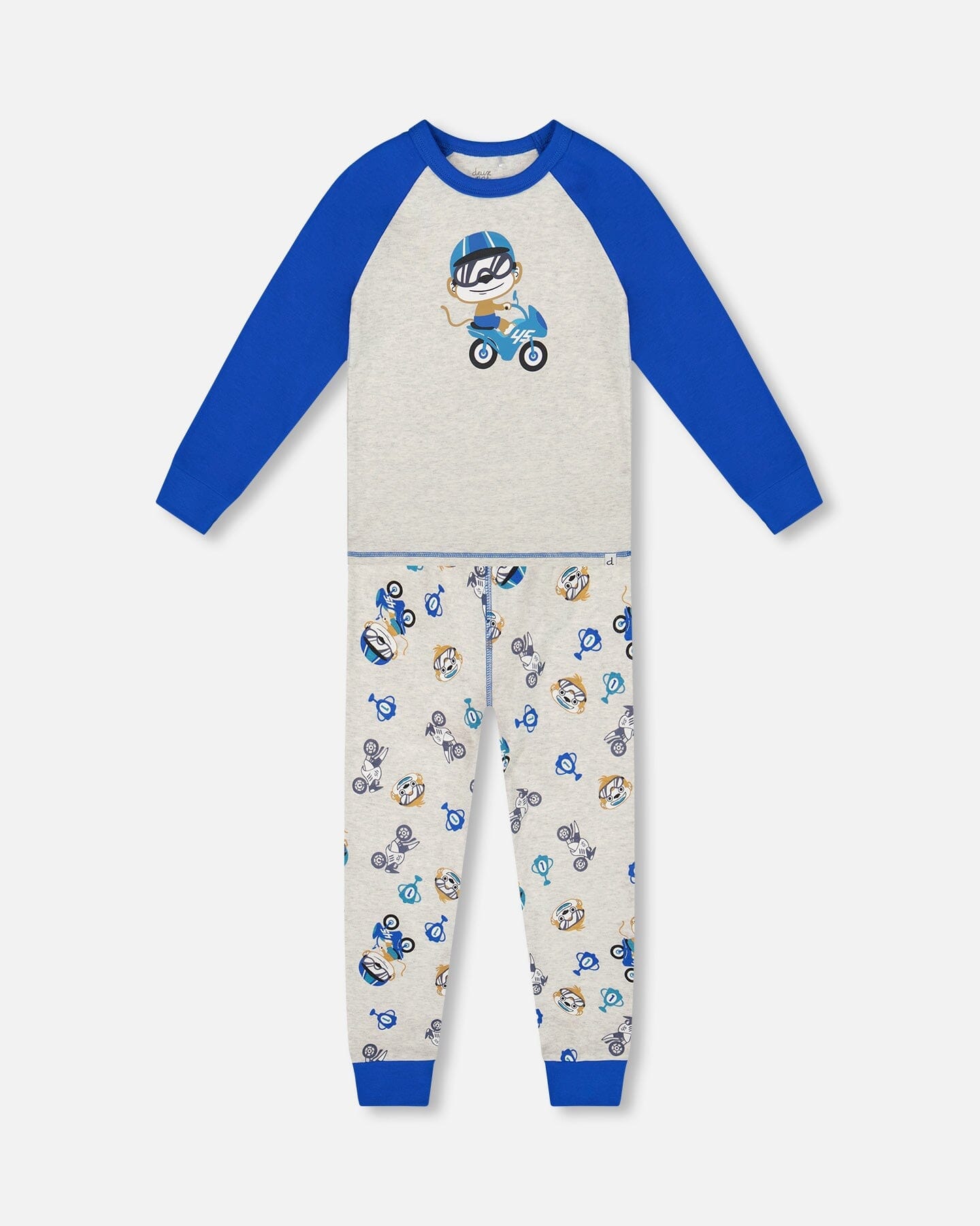 Two-Piece Organic Cotton Pajama Set Beige Monkey Print-0