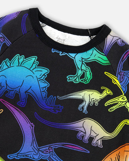 Two-Piece Organic Cotton Pajama Set Black Dinosaur Print-3