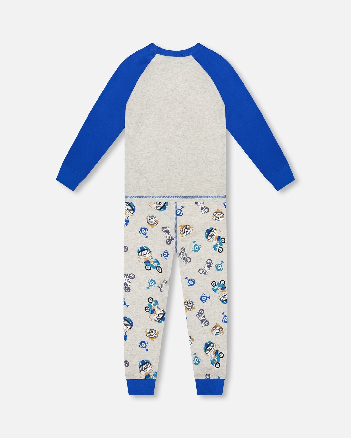 Two-Piece Organic Cotton Pajama Set Beige Monkey Print-2