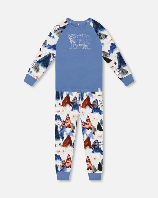 Two-Piece Organic Cotton Pajama Set White Bear Print-0