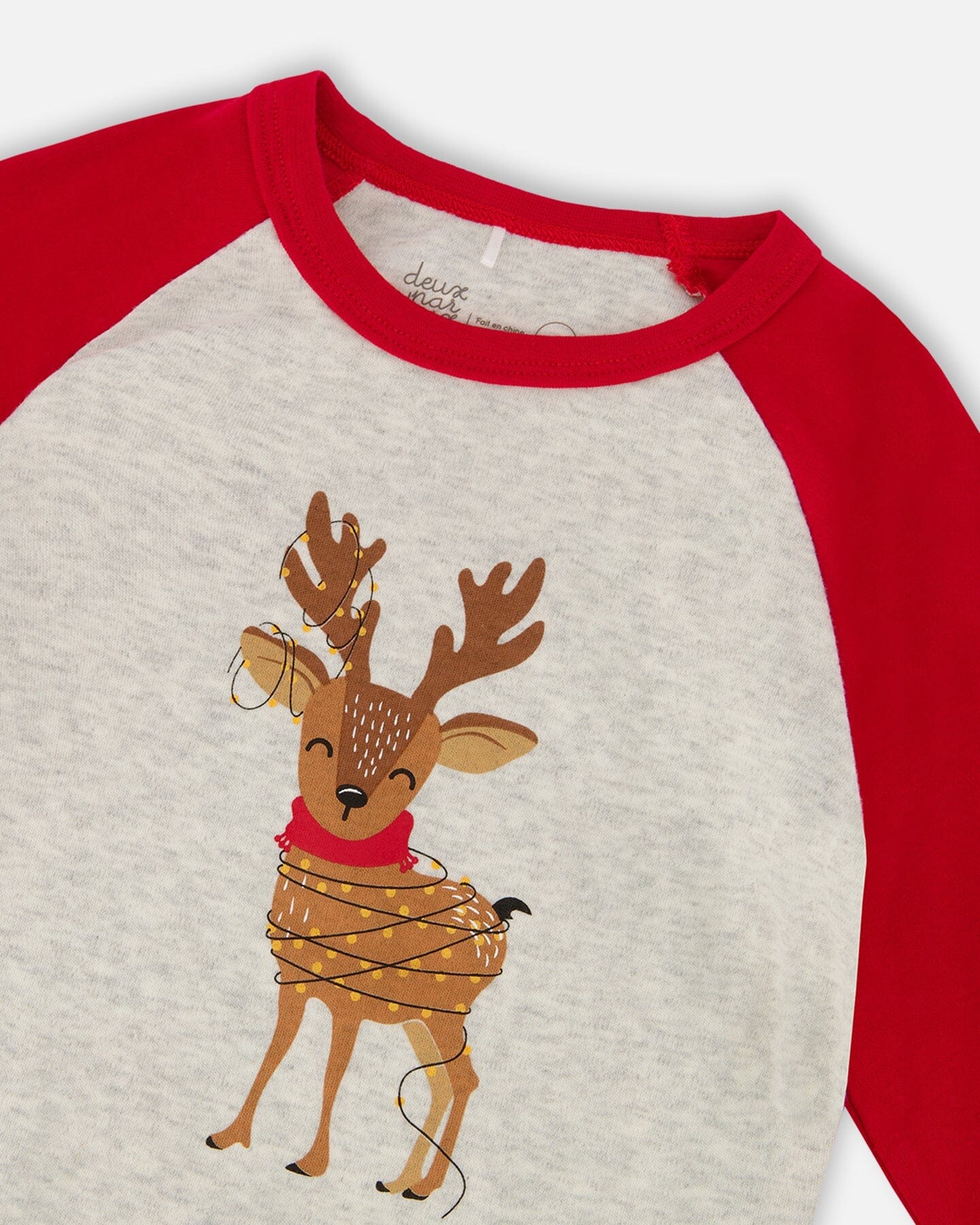 Two-Piece Organic Cotton Pajama Set Beige Reindeer Print-3