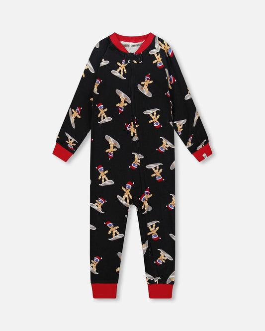 Organic Cotton Interlock One-Piece Pajama Black Cookie Print-0