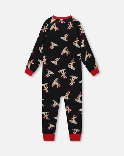Organic Cotton Interlock One-Piece Pajama Black Cookie Print-2