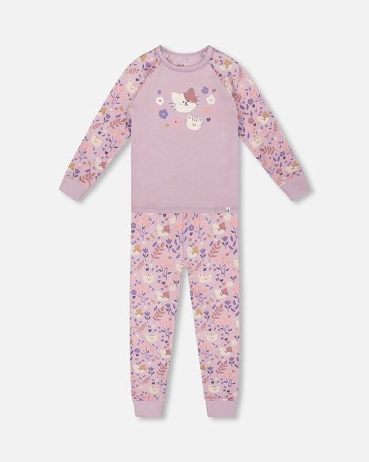 Organic Cotton Two-Piece Pajamas Lilac Cat Print-0