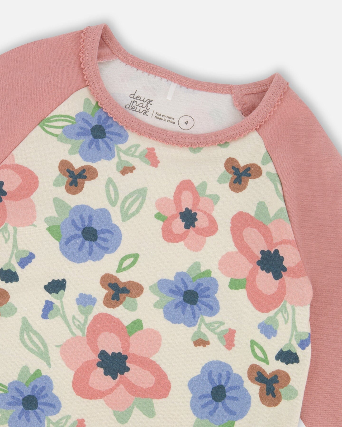 Organic Cotton Two-Piece Pajamas Off-White Flower Print-3