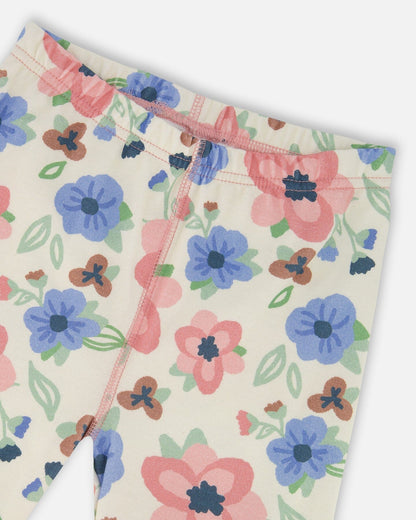 Organic Cotton Two-Piece Pajamas Off-White Flower Print-4