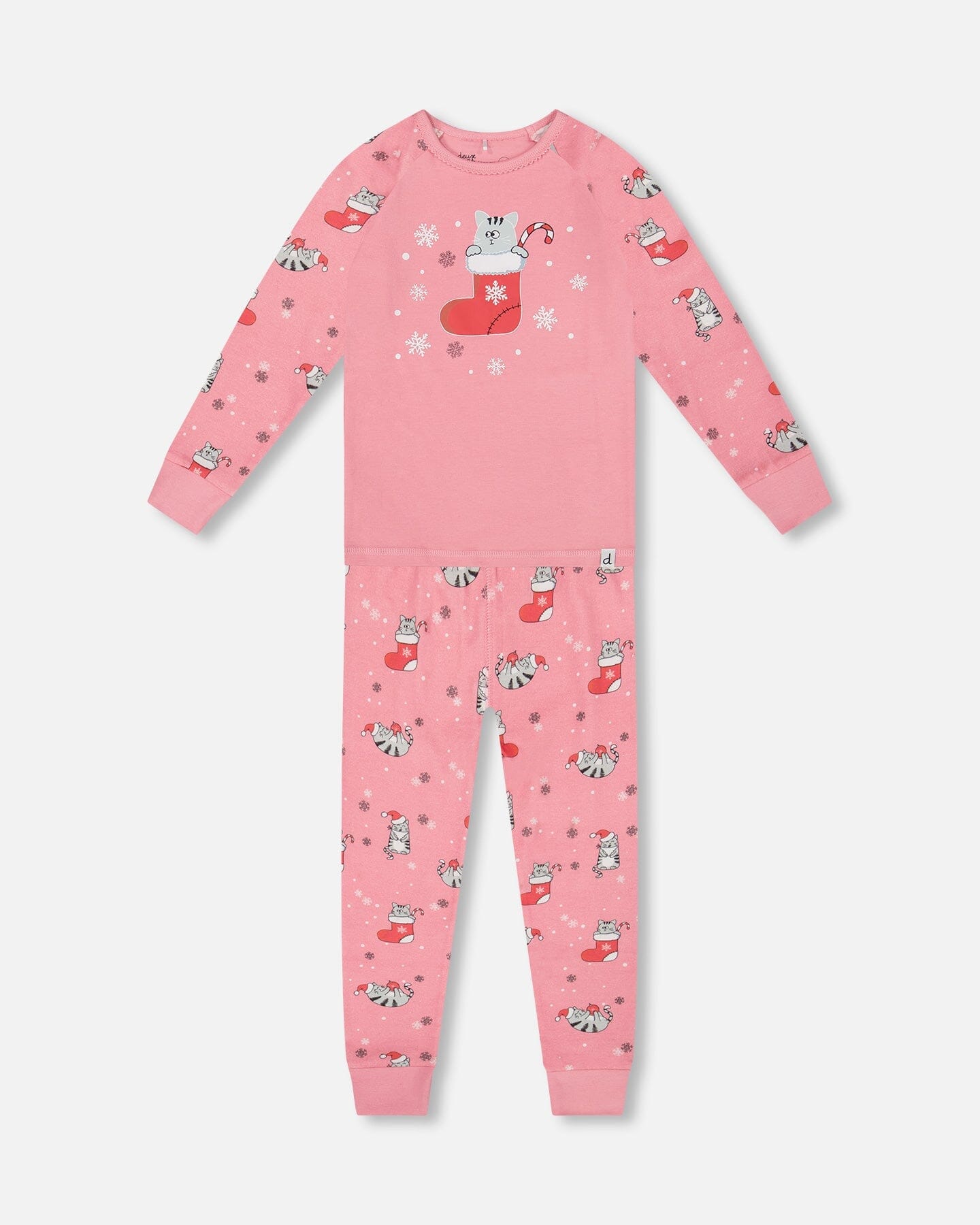 Organic Cotton Two-Piece Pajamas Pink Cat Print-0