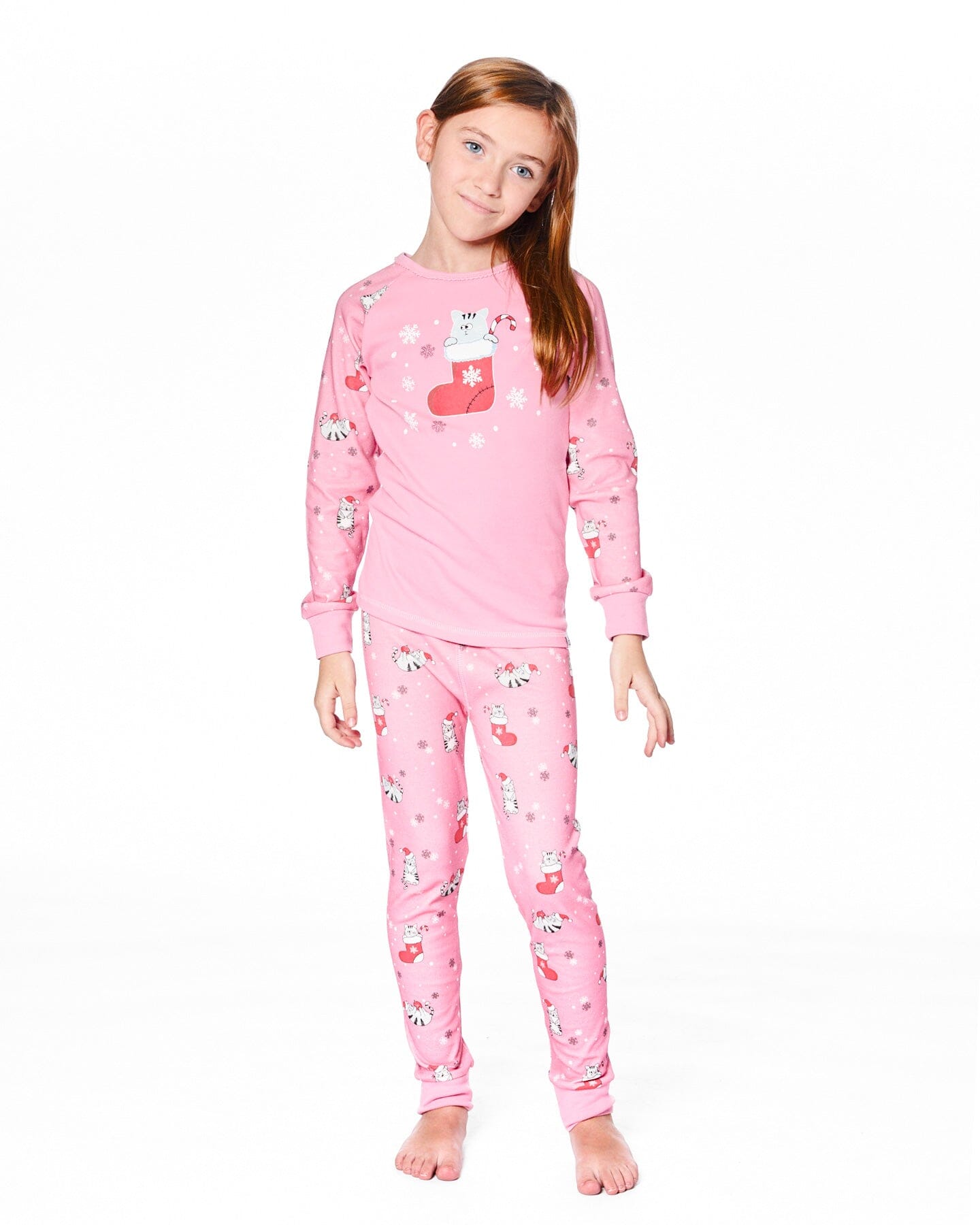 Organic Cotton Two-Piece Pajamas Pink Cat Print-1