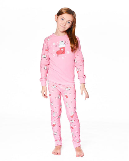 Organic Cotton Two-Piece Pajamas Pink Cat Print-1